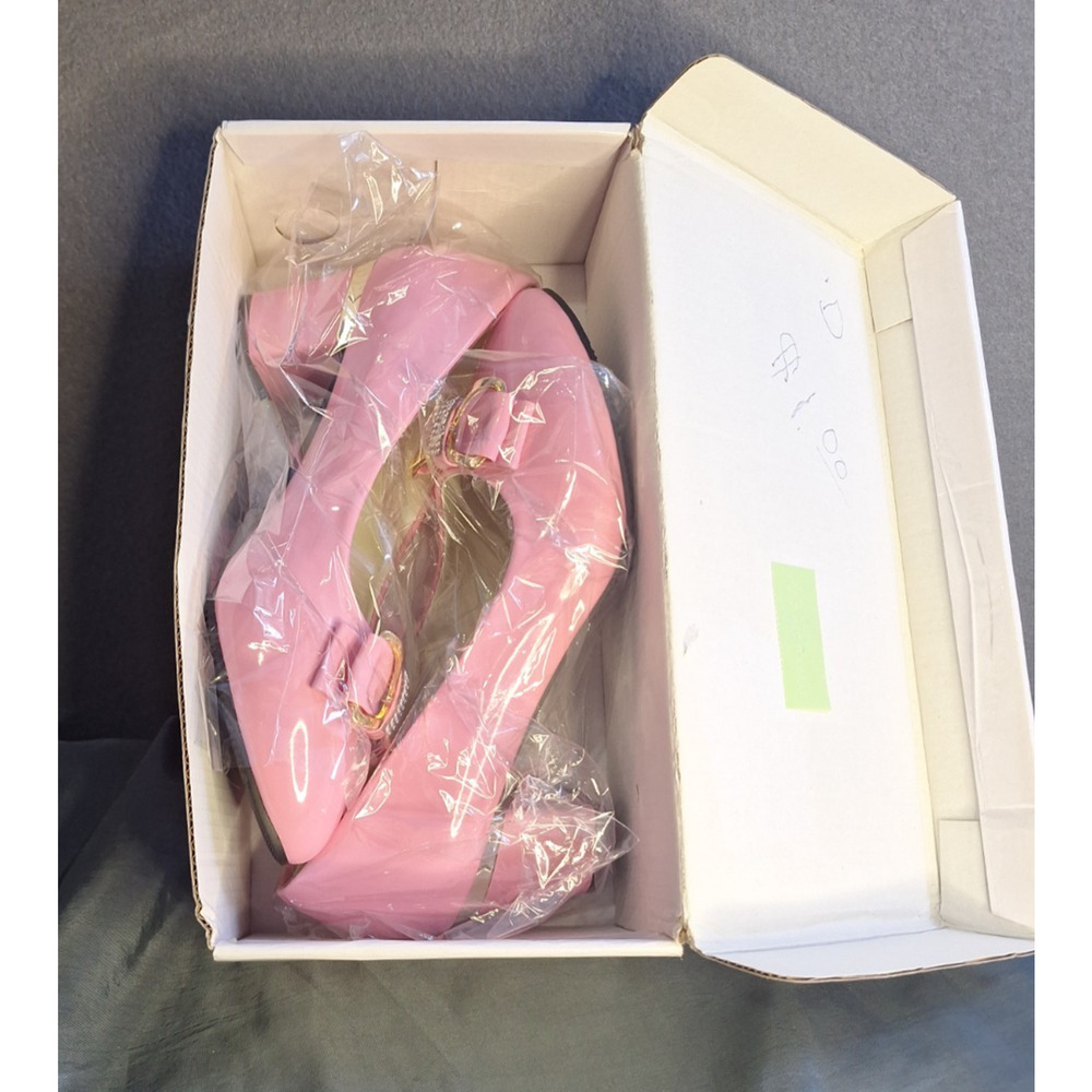 Women's classic round toe patent leather pink heels with rhinestones Size 7 - Picture 6 of 6
